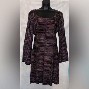 Ashro Purple and Black Striped Long Sleeve Dress